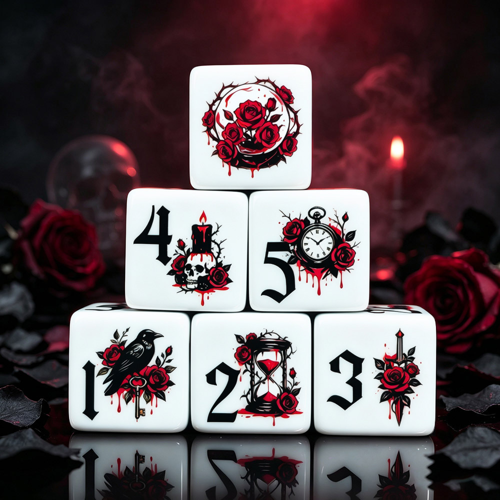 Board Game Arena - 12Pcs Gothic Rose 16MM Printed D6