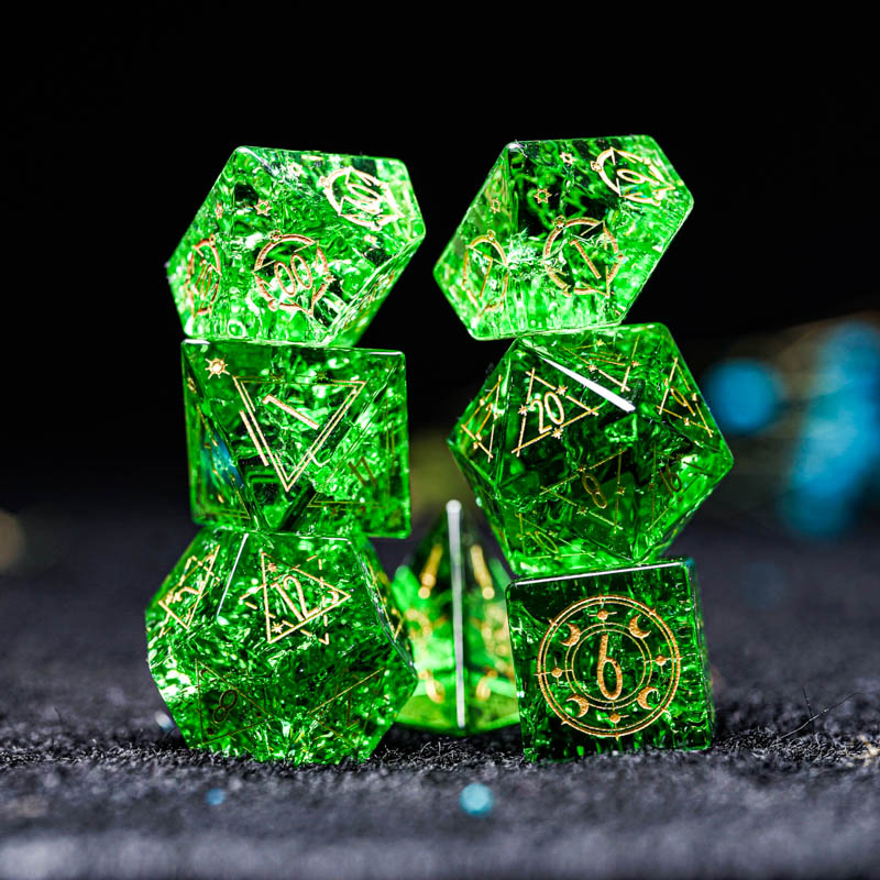 Green Glass D&D Dice Set Handm - Board Game Logo ulasan dan harga