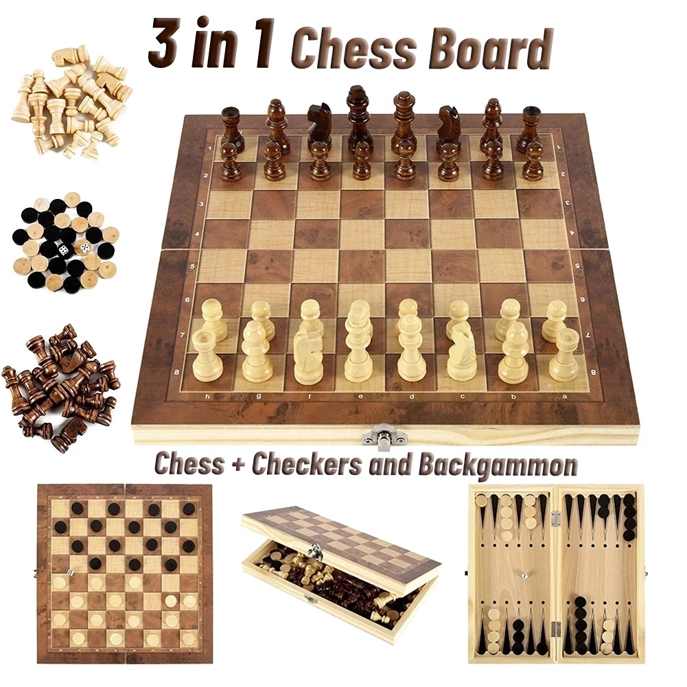 3 in 1 Wooden Checkers Backgam - Board Game Quacks ulasan dan harga